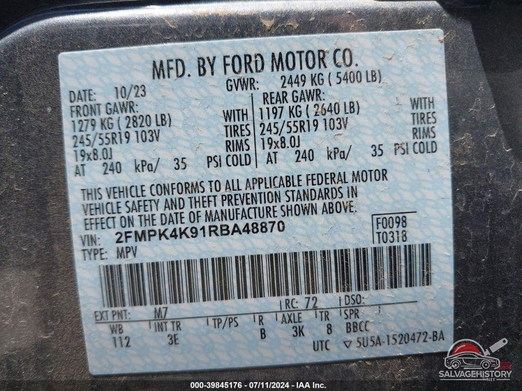 2FMPK4K91RBA48870 2024 FORD EDGE photo no. 9