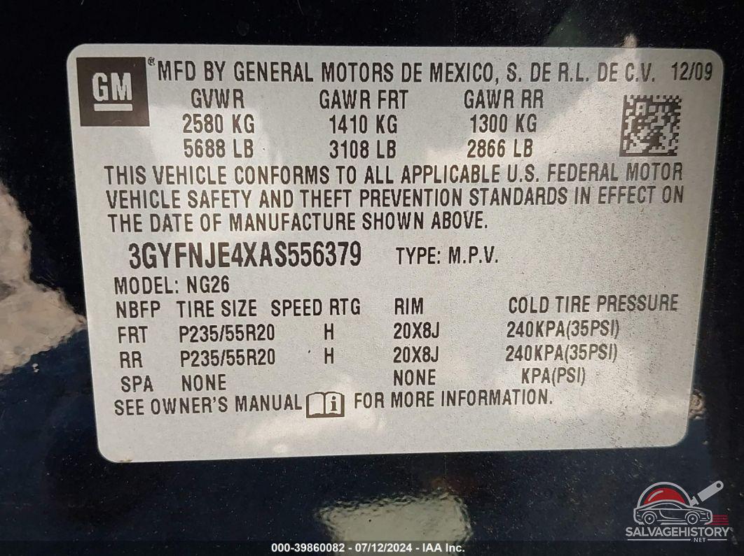 3GYFNJE4XAS556379 2010 CADILLAC SRX photo no. 9