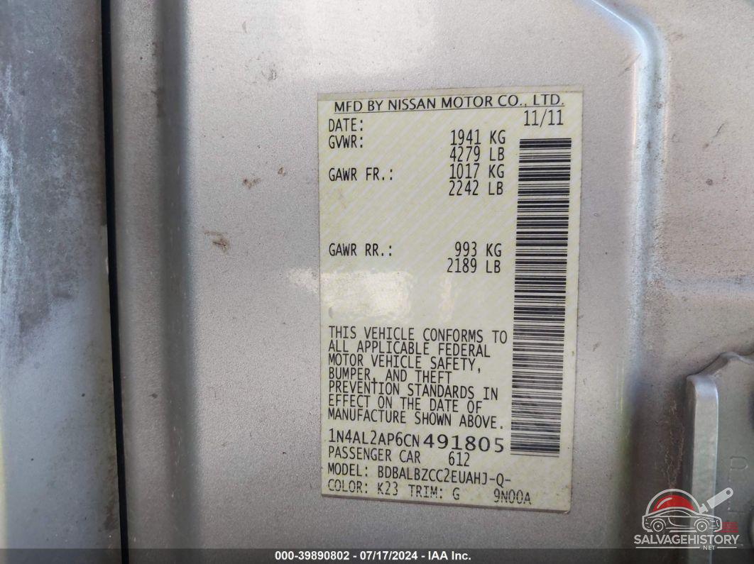 1N4AL2AP6CN491805 2012 NISSAN ALTIMA photo no. 9