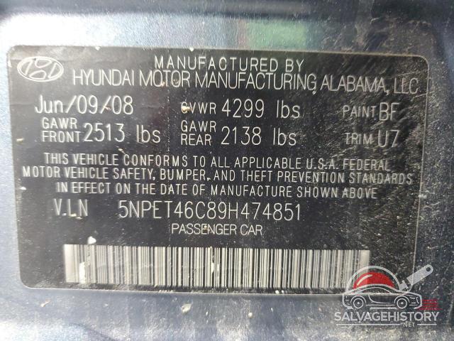 5NPET46C89H474851 2009 HYUNDAI SONATA photo no. 12