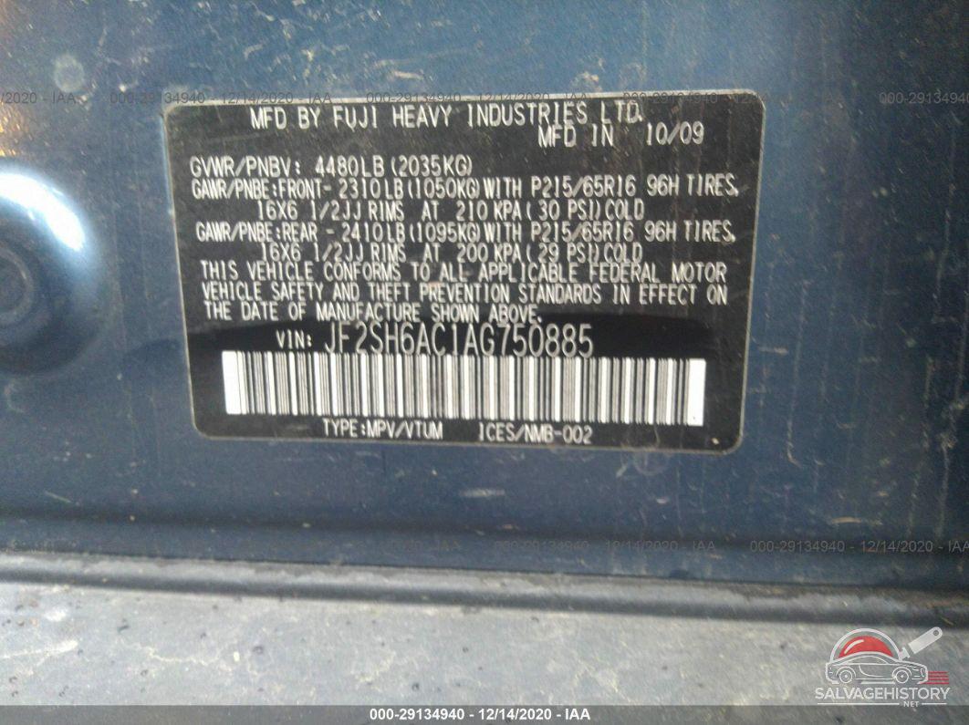 JF2SH6AC1AG750885 2010 SUBARU FORESTER photo no. 9