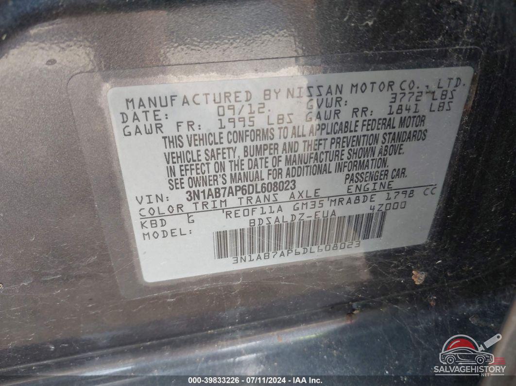 3N1AB7AP6DL608023 2013 NISSAN SENTRA photo no. 9