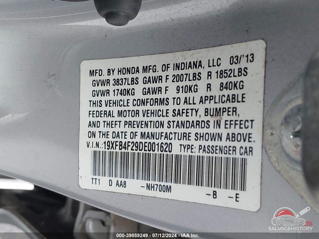 19XFB4F29DE001620 2013 HONDA CIVIC HYBRID photo no. 9
