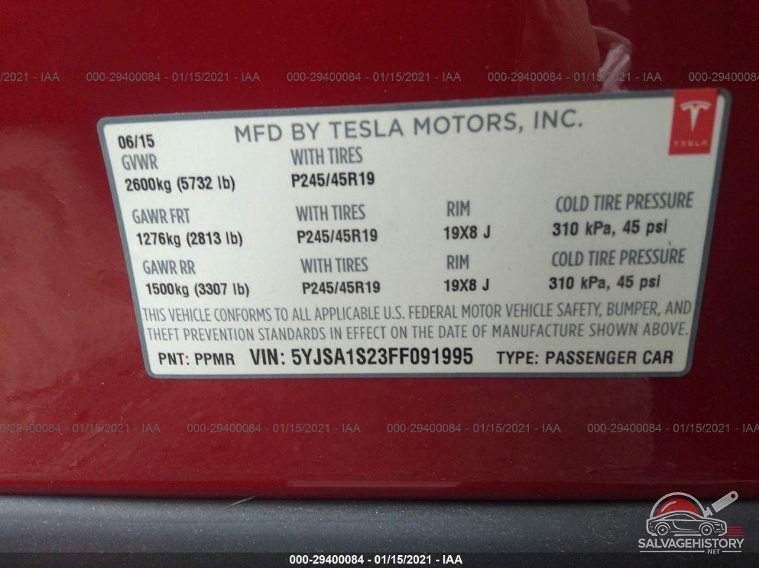 5YJSA1S23FF091995 2015 TESLA MODEL S photo no. 9