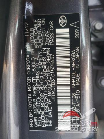 JTDKDTB31C1525637 2012 TOYOTA PRIUS photo no. 13