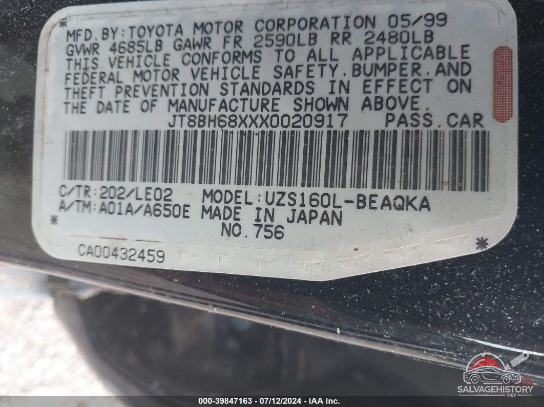 JT8BH68XXX0020917 1999 LEXUS GS 400 photo no. 9