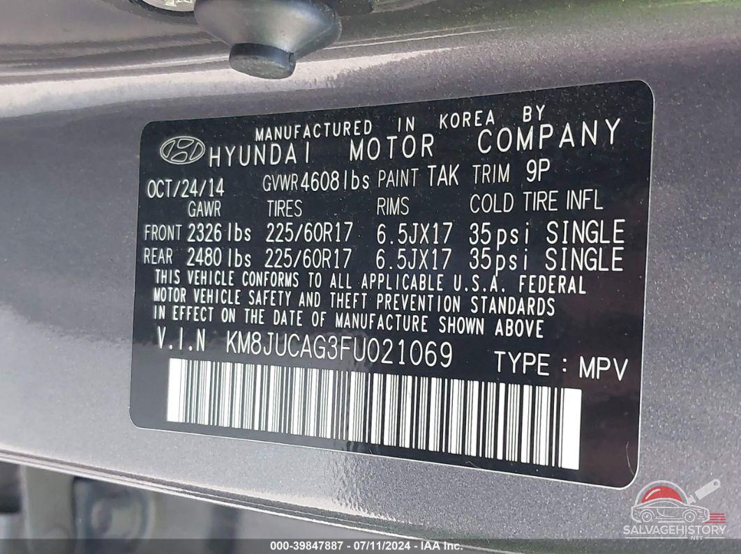 KM8JUCAG3FU021069 2015 HYUNDAI TUCSON photo no. 9