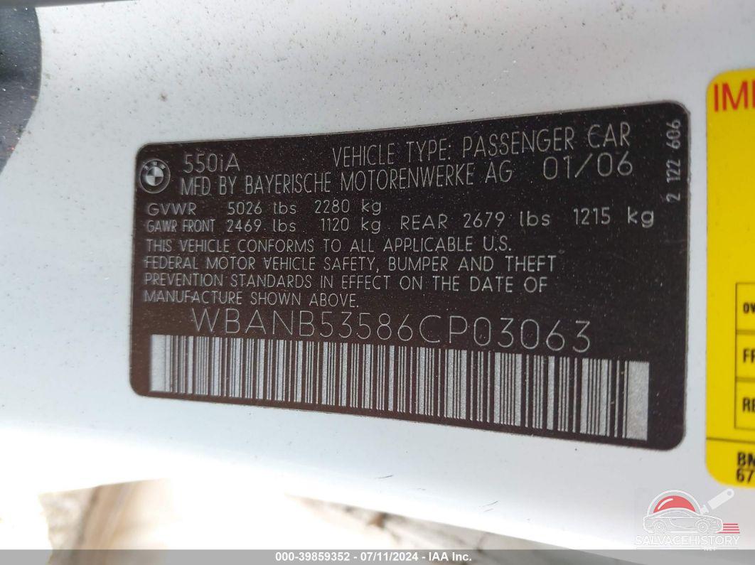 WBANB53586CP03063 2006 BMW 550I photo no. 9