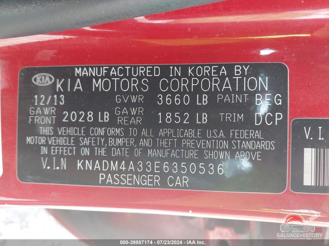 KNADM4A33E6350536 2014 KIA RIO photo no. 9