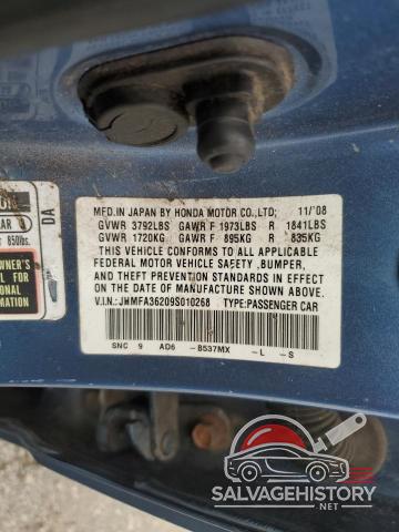 JHMFA36209S010268 2009 HONDA CIVIC photo no. 12