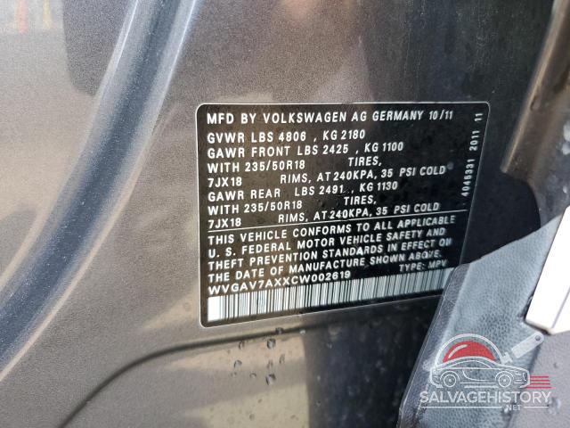 WVGAV7AXXCW002619 2012 VOLKSWAGEN TIGUAN photo no. 13