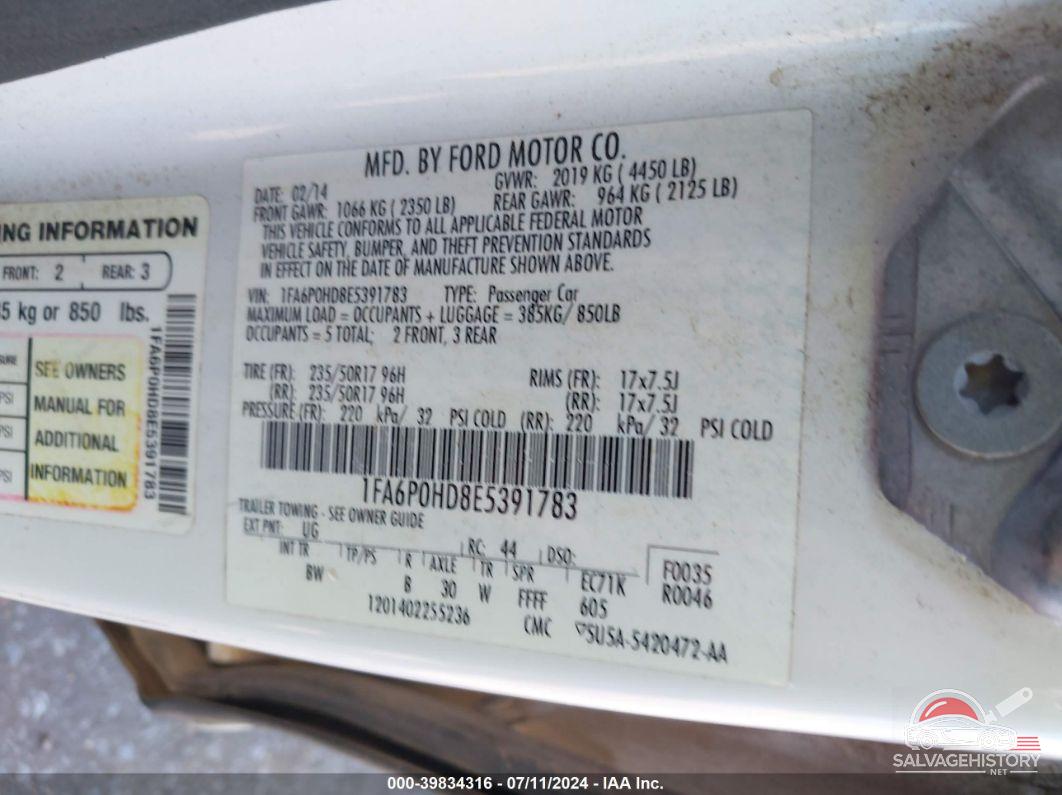 1FA6P0HD8E5391783 2014 FORD FUSION photo no. 9