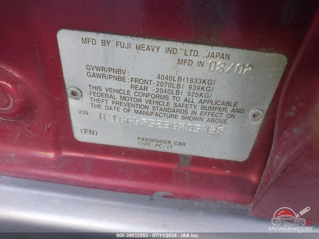 JF1GG68523G805738 2003 SUBARU IMPREZA OUTBACK SPORT photo no. 9