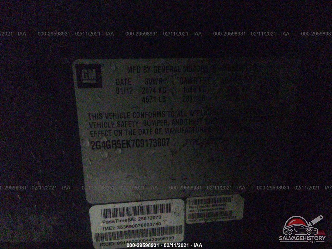 2G4GR5EK7C9173807 2012 BUICK REGAL photo no. 9