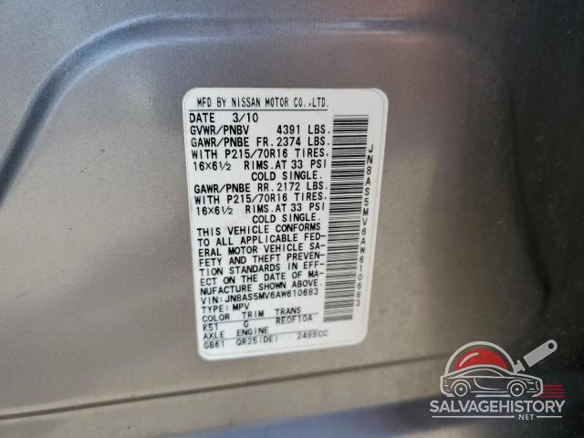 JN8AS5MV6AW610683 2010 NISSAN ROGUE photo no. 12