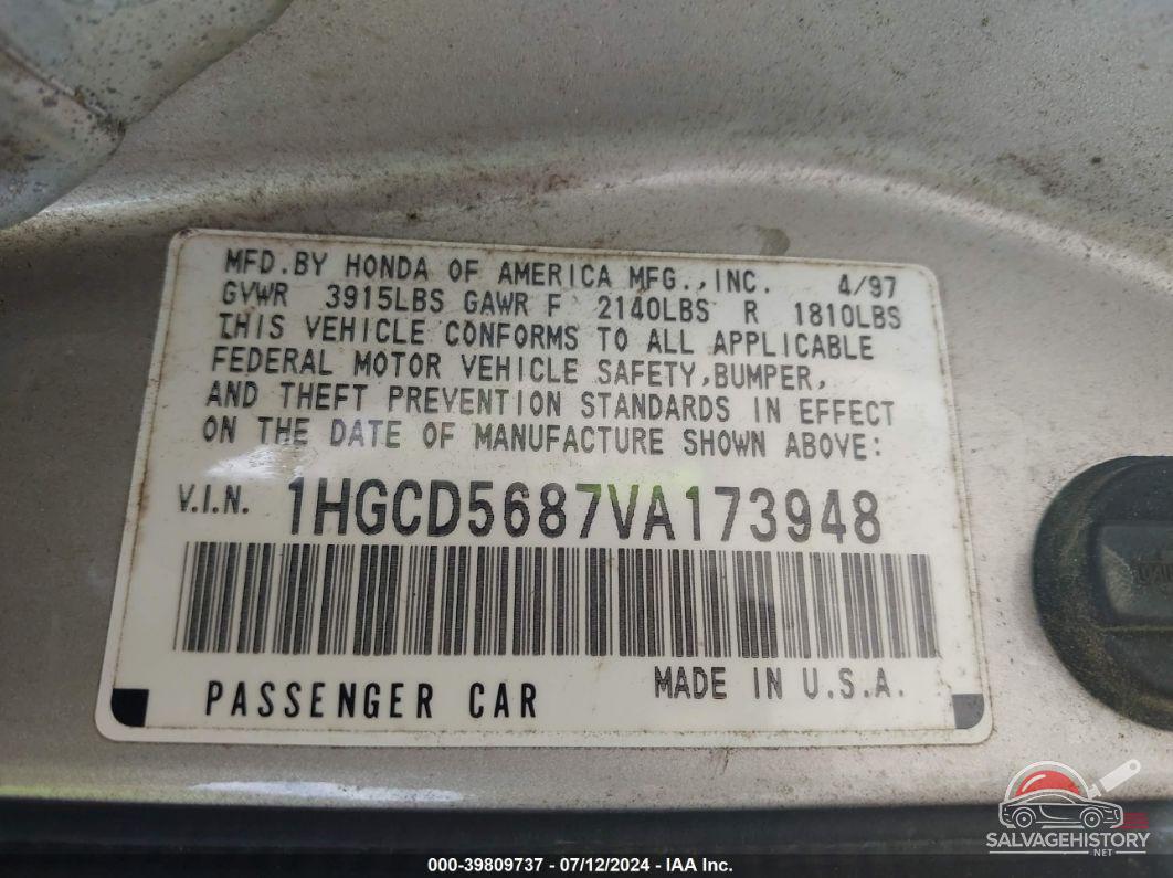1HGCD5687VA173948 1997 HONDA ACCORD photo no. 9