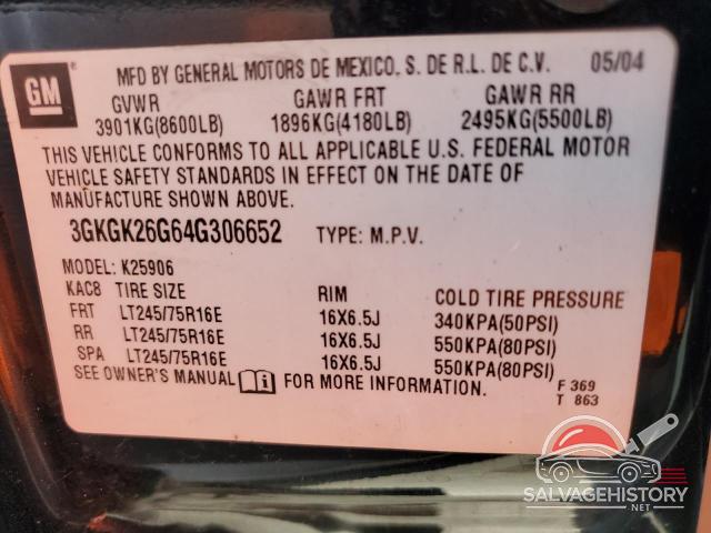 3GKGK26G64G306652 2004 GMC YUKON photo no. 13