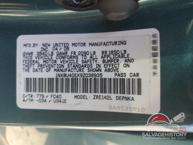 1NXBU40EX9Z038935 2009 TOYOTA COROLLA photo no. 12
