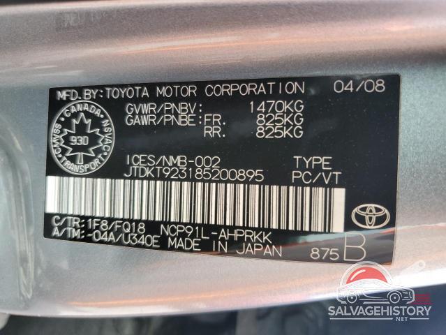 JTDKT923185200895 2008 TOYOTA YARIS photo no. 12