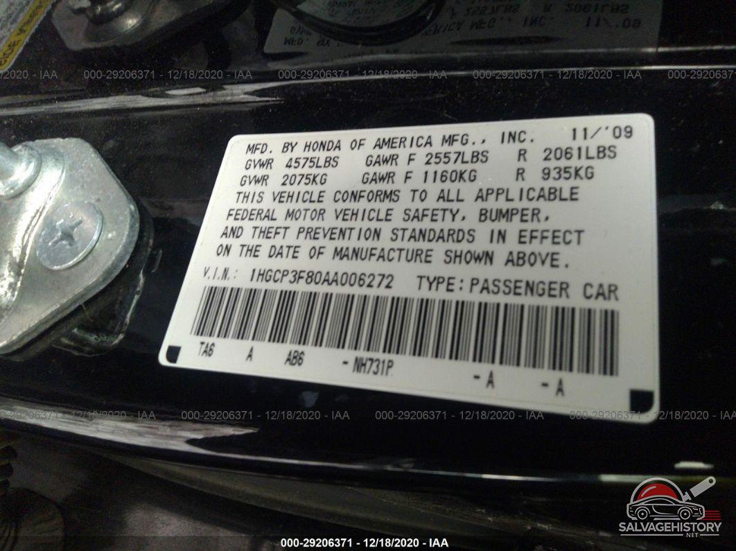 1HGCP3F80AA006272 2010 HONDA ACCORD SDN photo no. 9
