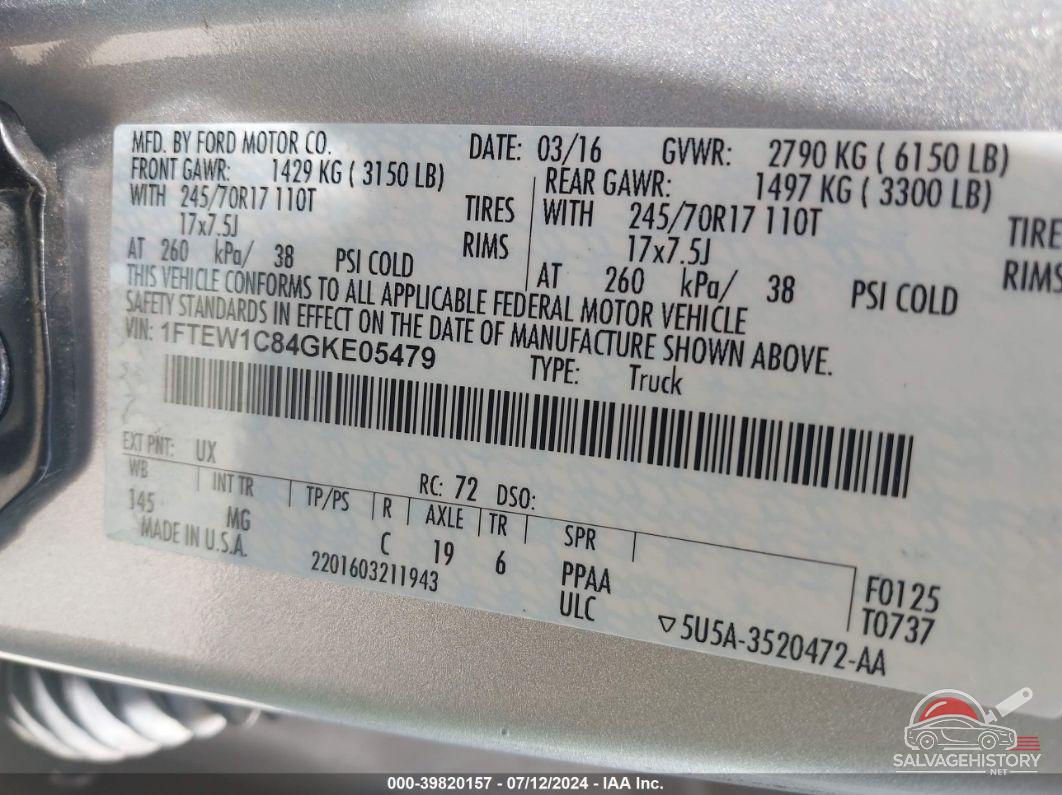 1FTEW1C84GKE05479 2016 FORD F-150 photo no. 9