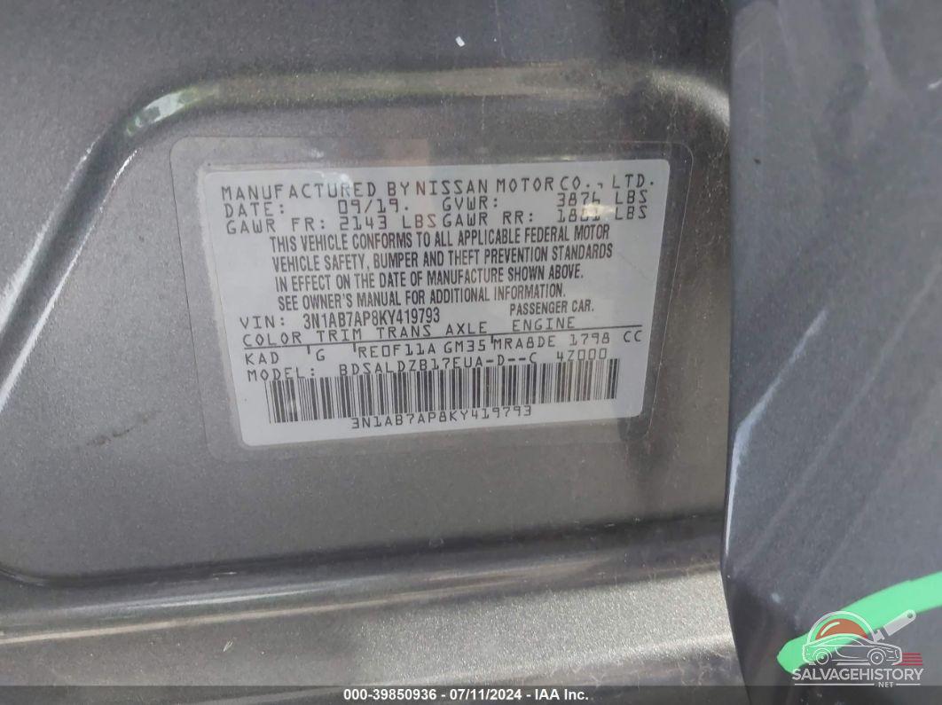 3N1AB7AP8KY419793 2019 NISSAN SENTRA photo no. 9
