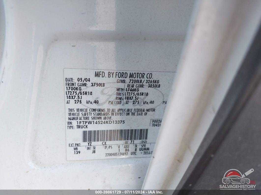 1FTPW14524KD13375 2004 FORD F-150 photo no. 9