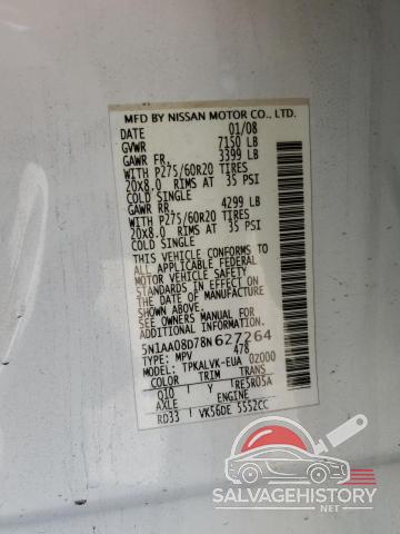 5N1AA08D78N627264 2008 NISSAN ARMADA photo no. 13