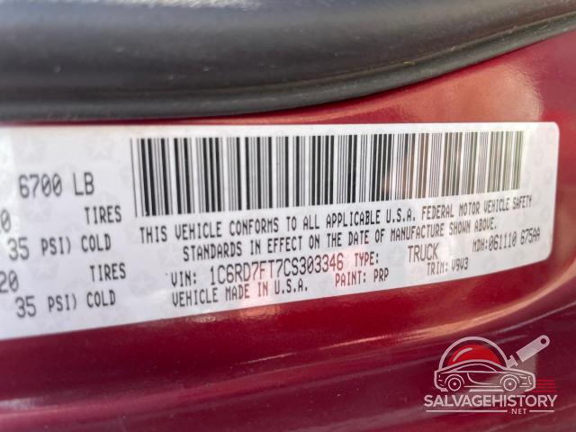 1C6RD7FT7CS303346 2012 DODGE RAM 1500 photo no. 10