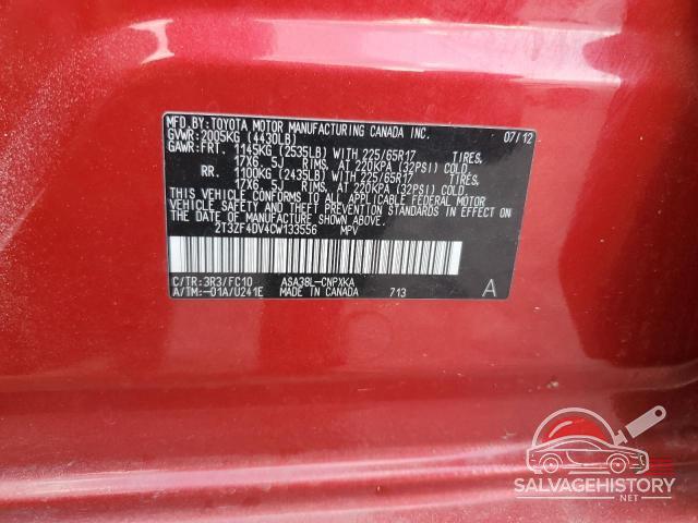 2T3ZF4DV4CW133556 2012 TOYOTA RAV4 photo no. 12