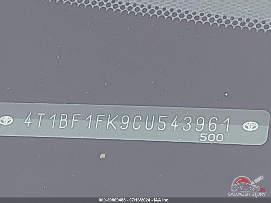 4T1BF1FK9CU543961 2012 TOYOTA CAMRY photo no. 9