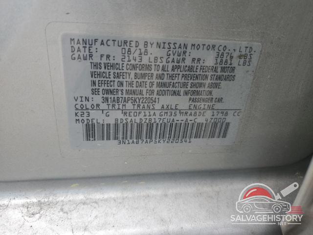 3N1AB7AP5KY220541 2019 NISSAN SENTRA photo no. 12