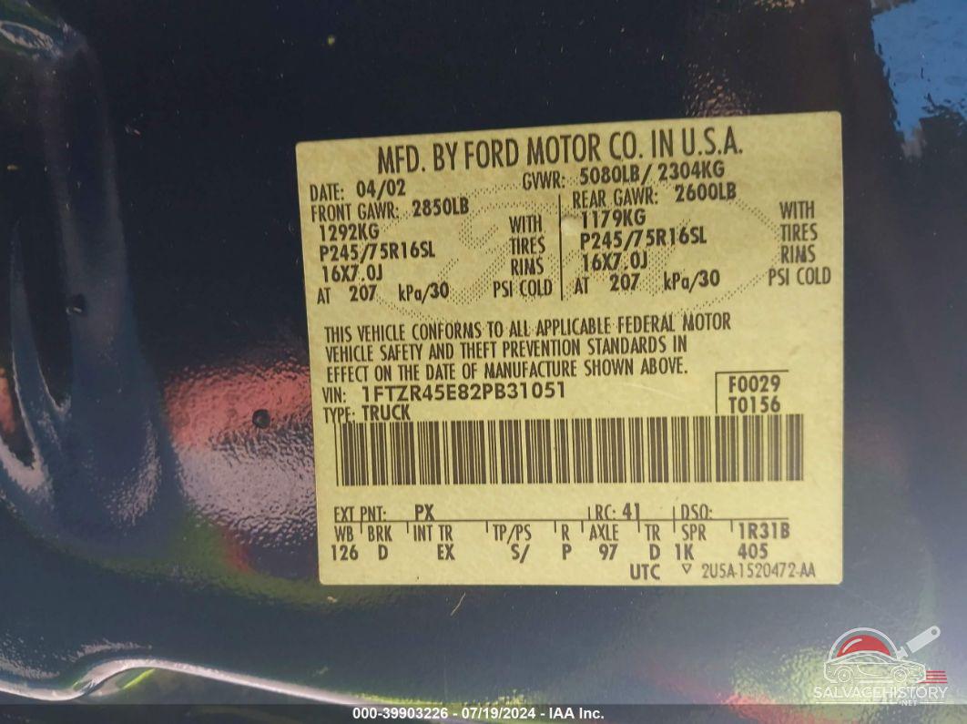 1FTZR45E82PB31051 2002 FORD RANGER photo no. 9