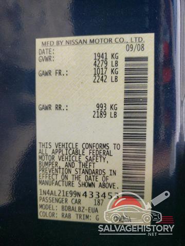 1N4AL21E99N433453 2009 NISSAN ALTIMA photo no. 12
