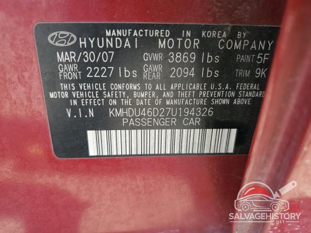 KMHDU46D27U194326 2007 HYUNDAI ELANTRA photo no. 12