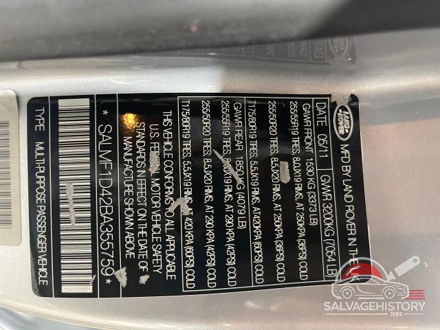 SALMF1D42BA355759 2011 LAND ROVER RANGEROVER photo no. 10