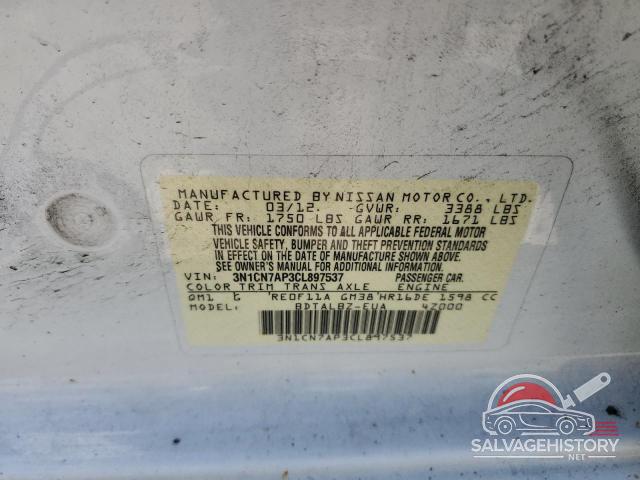 3N1CN7AP3CL897537 2012 NISSAN VERSA photo no. 12