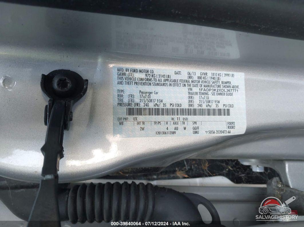 1FADP3K2XDL367771 2013 FORD FOCUS photo no. 9