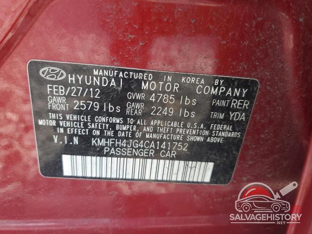 KMHFH4JG4CA141752 2012 HYUNDAI AZERA photo no. 12