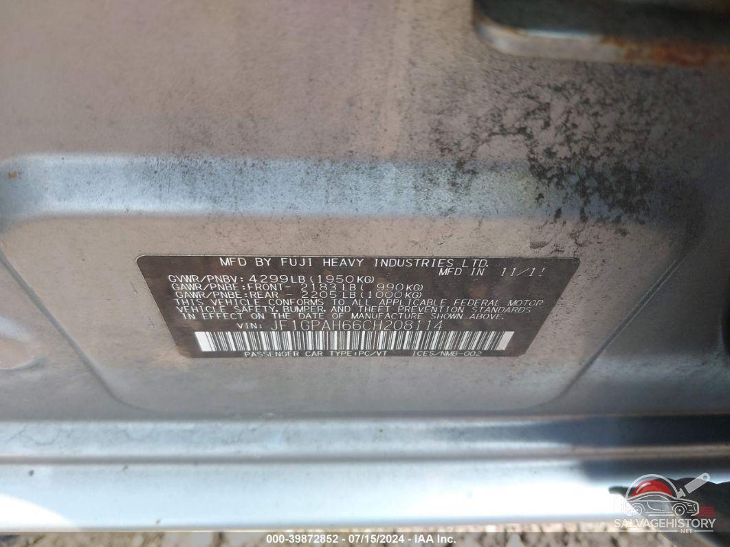 JF1GPAH66CH208114 2012 SUBARU IMPREZA photo no. 9