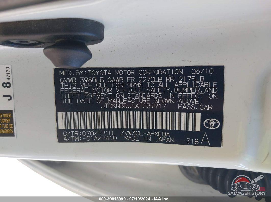 JTDKN3DU1A1239917 2010 TOYOTA PRIUS photo no. 9