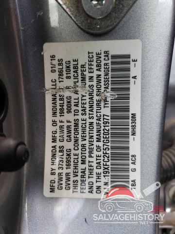 19XFC2F57GE021977 2016 HONDA CIVIC photo no. 12