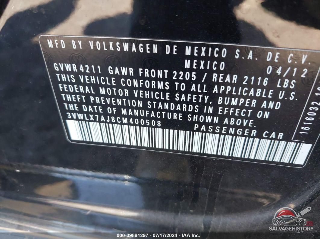 3VWLX7AJ8CM400508 2012 VOLKSWAGEN JETTA photo no. 9