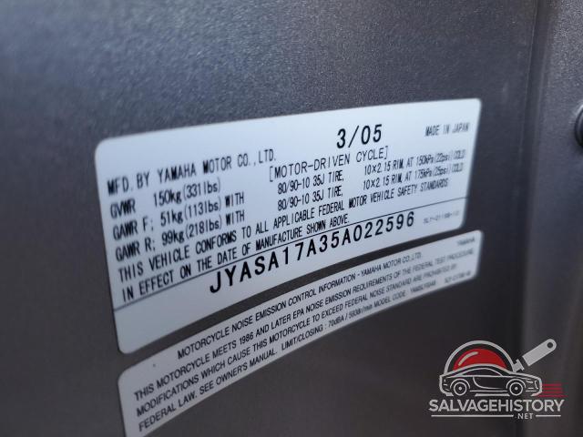 JYASA17A35A022596 2005 YAMAHA SCOOTER photo no. 9
