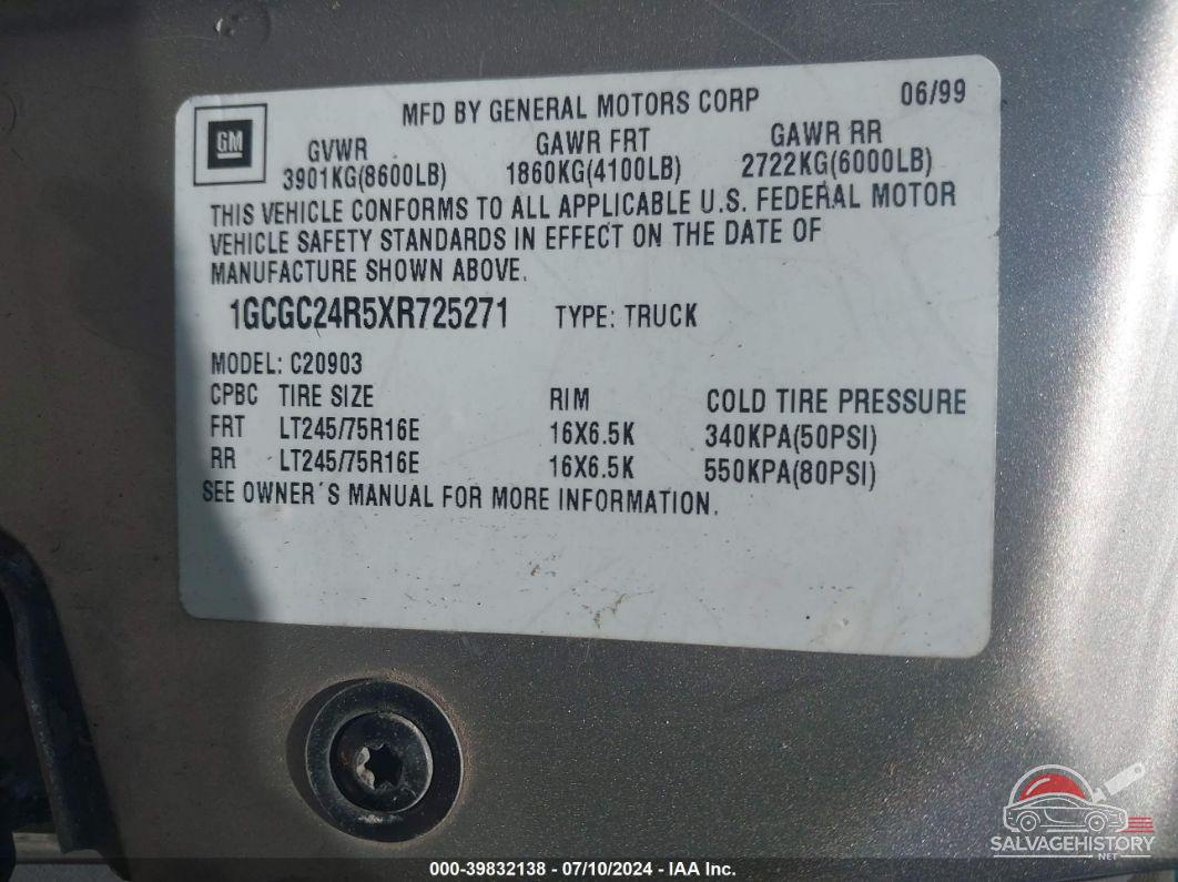 1GCGC24R5XR725271 1999 CHEVROLET C2500 photo no. 9