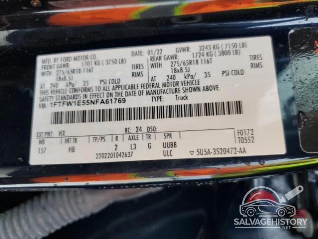 1FTFW1E55NFA61769 2022 FORD F-150 photo no. 12