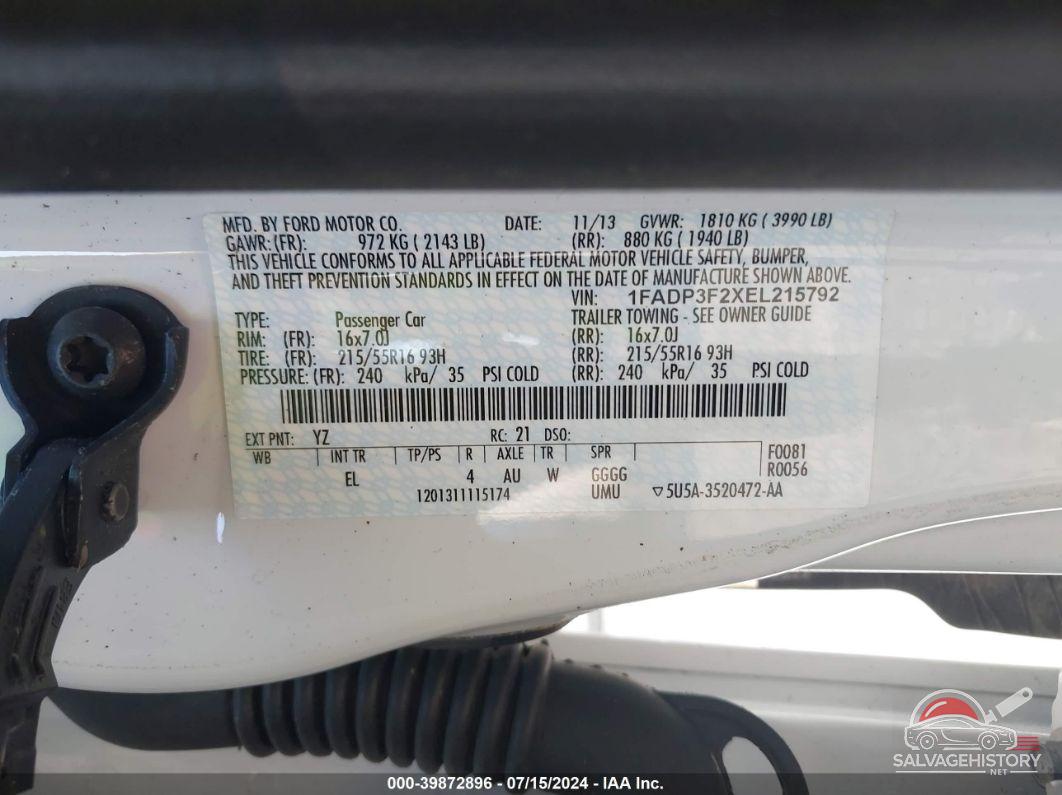 1FADP3F2XEL215792 2014 FORD FOCUS photo no. 9