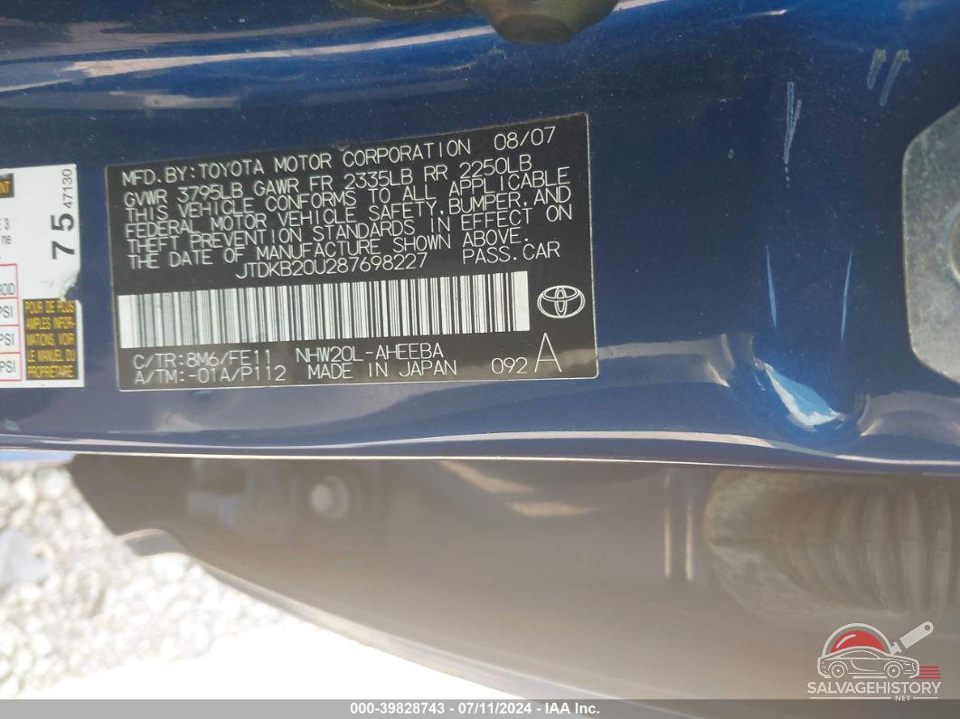 JTDKB20U287698227 2008 TOYOTA PRIUS photo no. 9