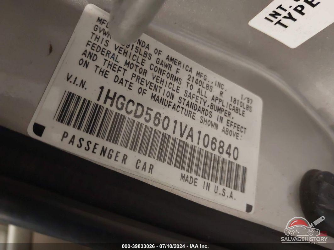 1HGCD5601VA106840 1997 HONDA ACCORD photo no. 9