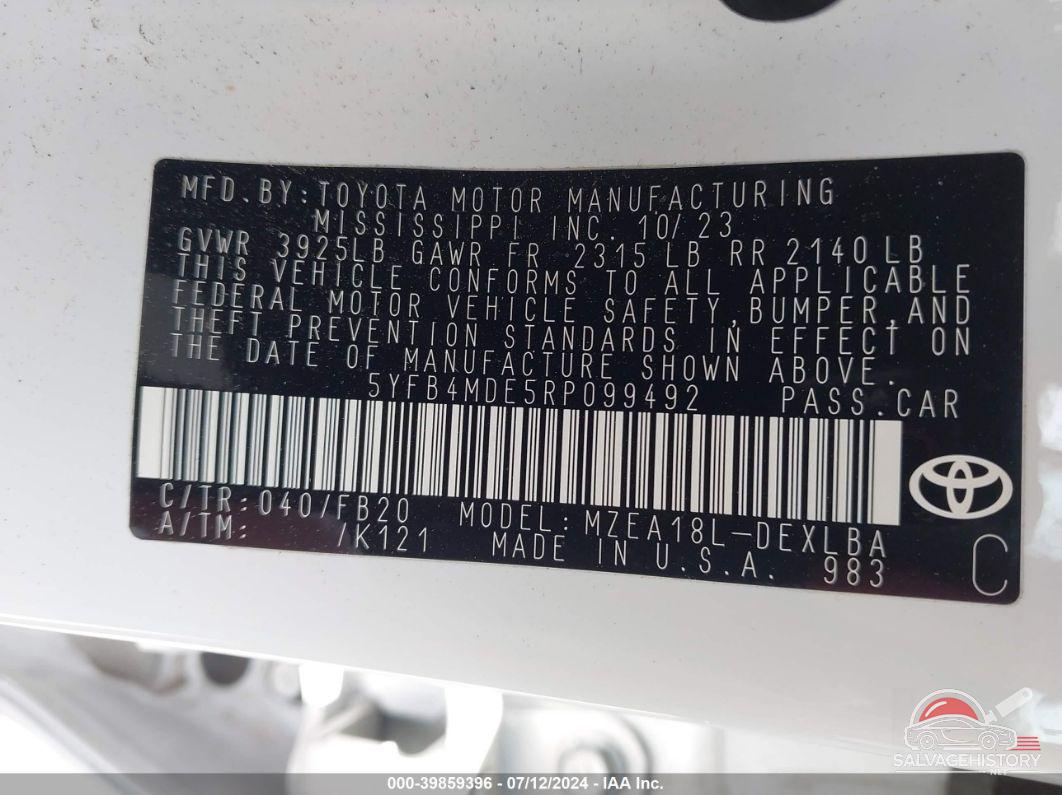 5YFB4MDE5RP099492 2024 TOYOTA COROLLA photo no. 9
